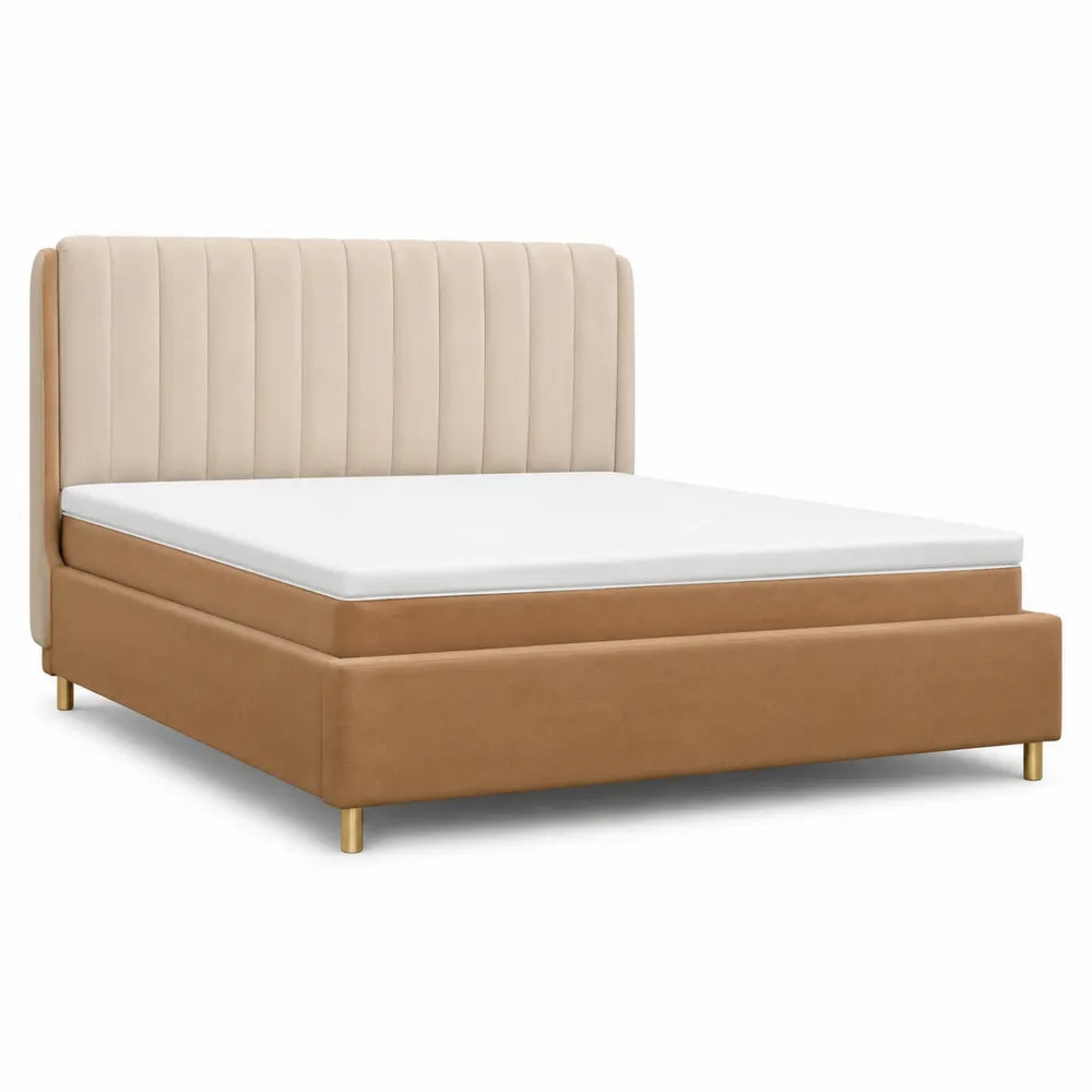 Polsterbett Doppelbett Stoffbezug Beige 180 x 200 cm