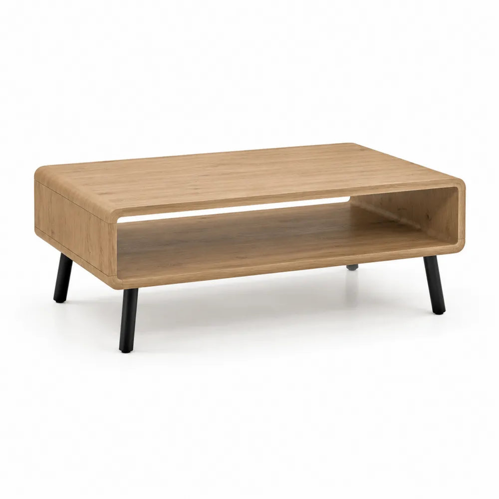 Rechteckiger Couchtisch mit Ablage MDF Holzdekor Stahlbeinen beige schwarz 120 x 60 x 45 cm