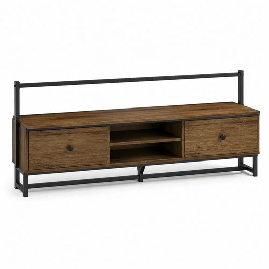 TV Lowboard 180x40x55 cm mit Schubladen und Ablagefächern aus MDF Braun Schwarz