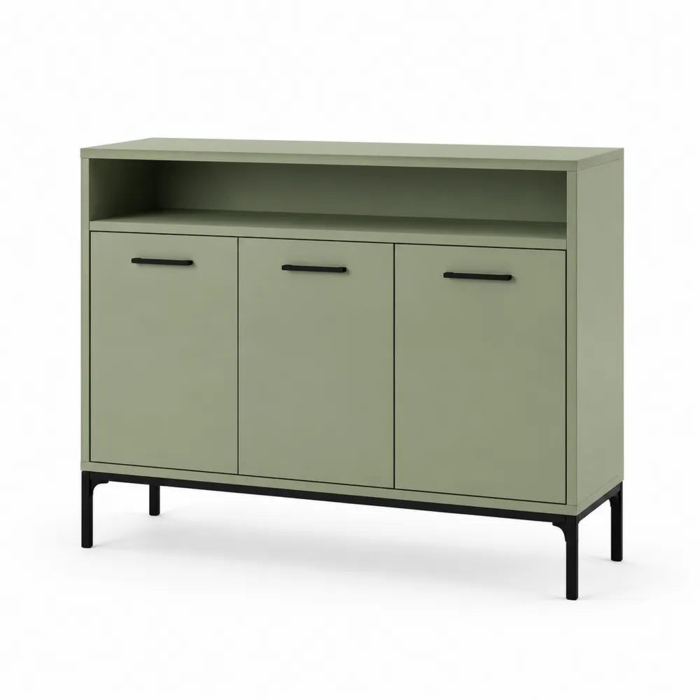 Sideboard 3 Türen MDF Metallgestell Schwarz Grün 150 cm x 40 cm x 85 cm
