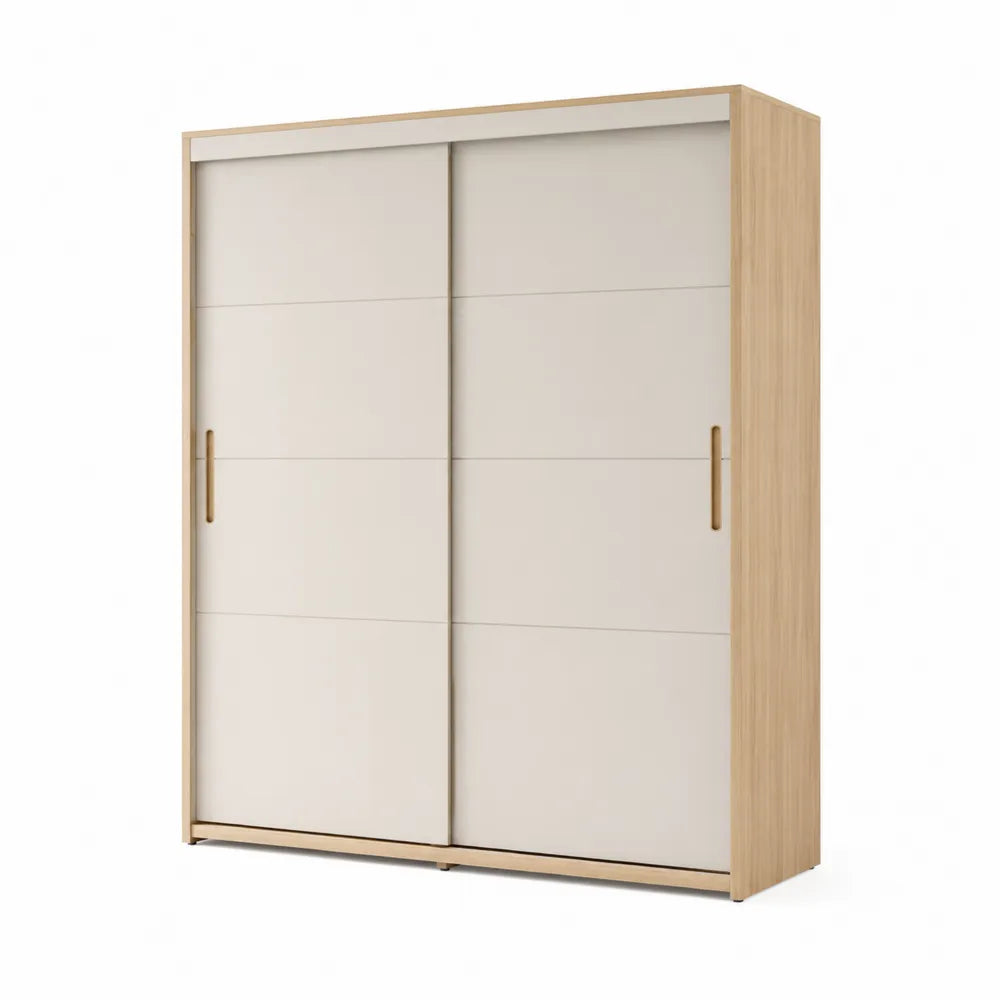Kleiderschrank Schiebetürenschrank MDF Holzdekor Weiß Natur 200 x 60 x 220 cm