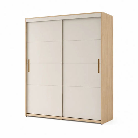Kleiderschrank Schiebetürenschrank MDF Holzdekor Weiß Natur 200 x 60 x 220 cm