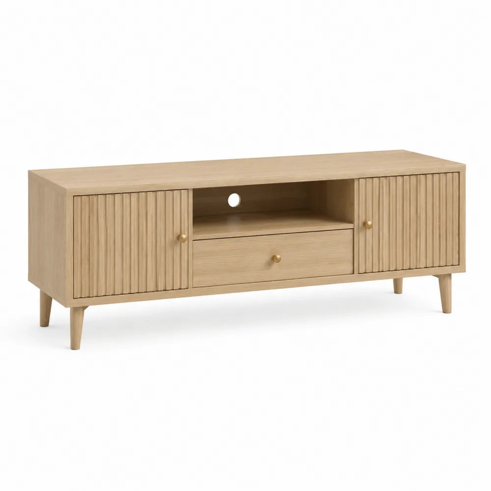 TV Lowboard MDF Holzdekor Natur mit Türen Schublade 180 x 40 x 50 cm