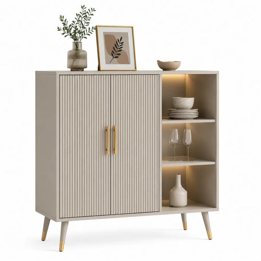 Sideboard mit Türen Regalfächern MDF Metallfüße Beige Gold 160 cm x 40 cm x 90 cm