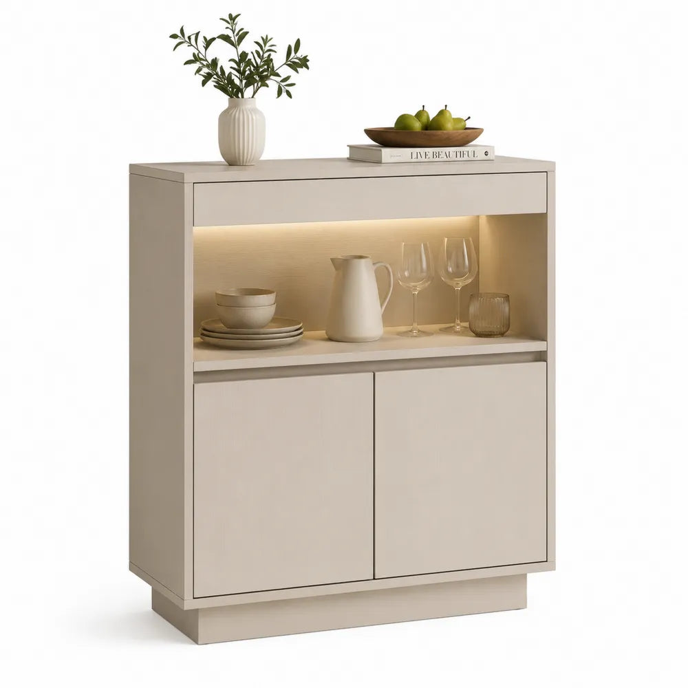 Sideboard Esszimmer Schrank mit Türen LED Beleuchtung 120 x 40 x 130 cm MDF Beige