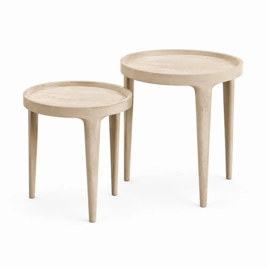 Couchtisch Set 2 teilig rund MDF mit erhöhtem Rand Beige 60 cm 80 cm