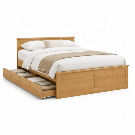 Stauraumbett Doppelbett Holzdekor Schubladen Natur 180 x 200 cm