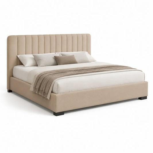 Polsterbett Doppelbett 180 x 200 cm mit gepolstertem Kopfteil Polyesterbezug Beige