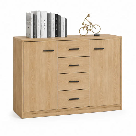 Sideboard mit Türen Schubladen MDF Eiche Optik Natur Schwarz 160 x 40 x 85 cm
