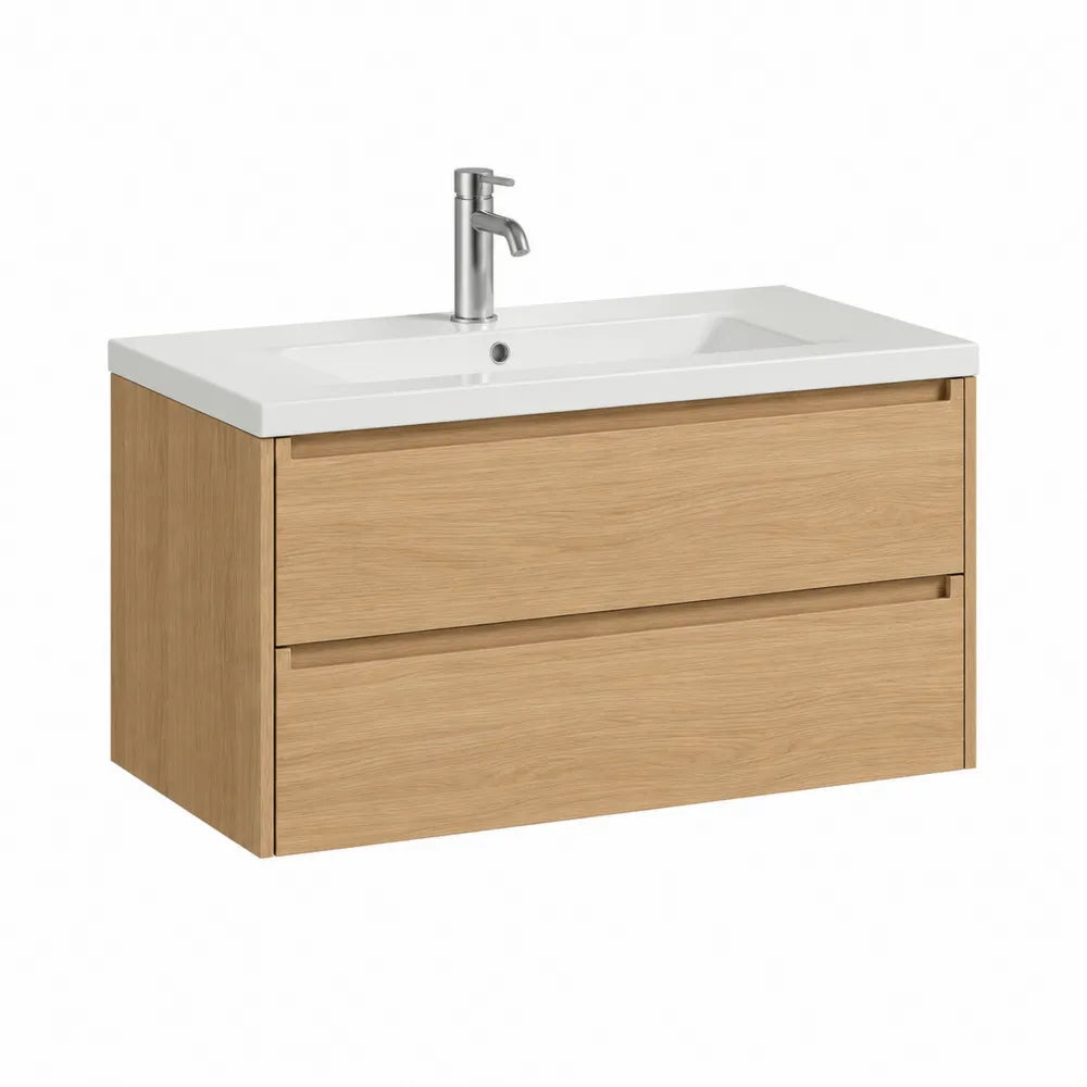 Waschtischunterschrank mit Waschbecken Schubladen MDF Holzdekor Beige 100 cm x 46 cm x 55 cm