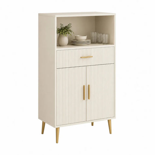 Highboard Esszimmer Schrank mit Türen Schublade 90 x 40 x 130 cm MDF Weiß Gold
